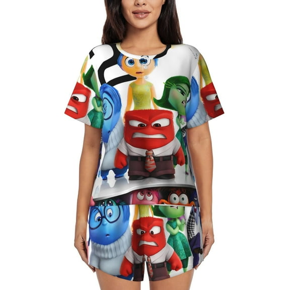 Lsque inside out 2 Women's Short-Sleeved Pajama Set - 2 Piece Soft and Lightweight Sleepwear Set-Medium