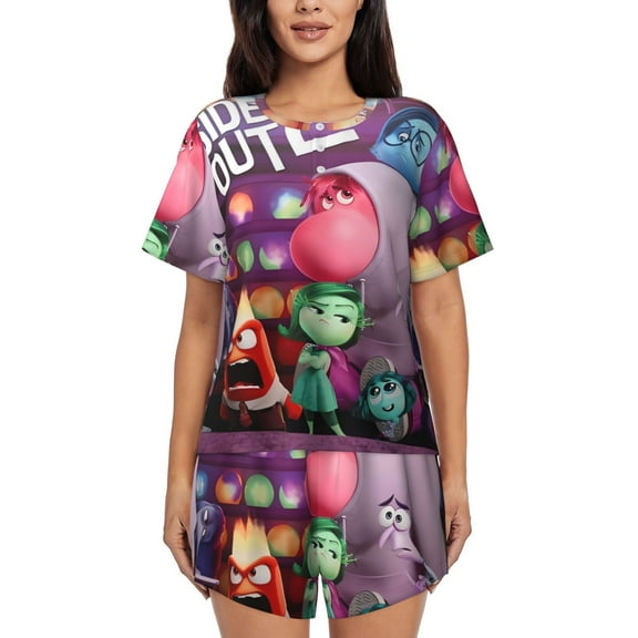 Lsque inside out 2 Women's Short-Sleeved Pajama Set - 2 Piece Soft and Lightweight Sleepwear Set-Small