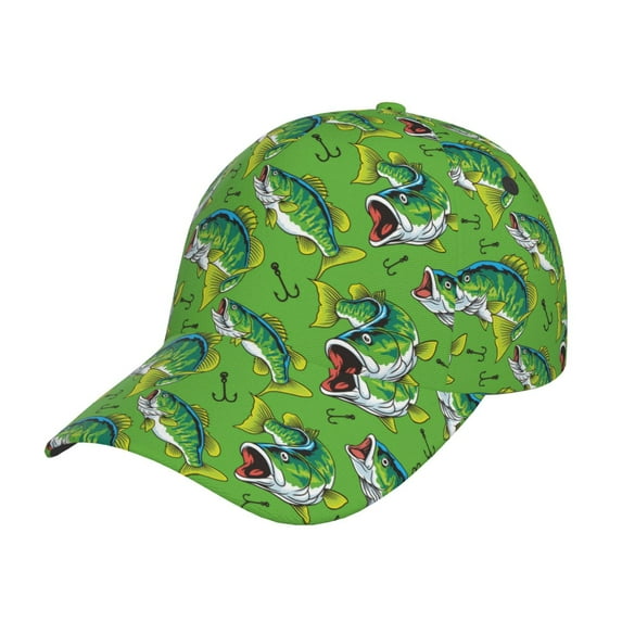 Lsque large mouth green color bass fish Pattern Baseball Cap Trucker Low Profile Hat Golf Dad Hat Adjustable Original Classic Unconstructed Plain Cap Men Women