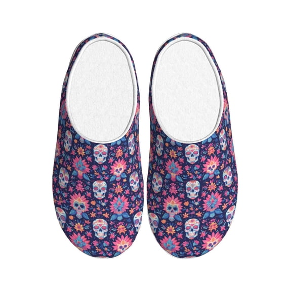 Lsque leaf flower Skull colorful Pattern Womens Comfort Cotton on Scuff With Memory Foam and Anti-skid Sole Slipper-39/40