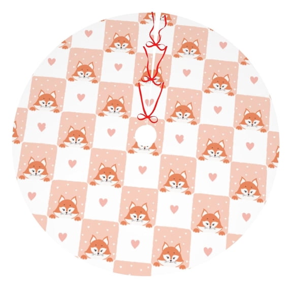 Lsque love plaid fox Print Christmas Tree Skirt, Tree Skirt with Ties or Velcro, Perfect for Holiday Decorations, Halloween, and New Year-30"