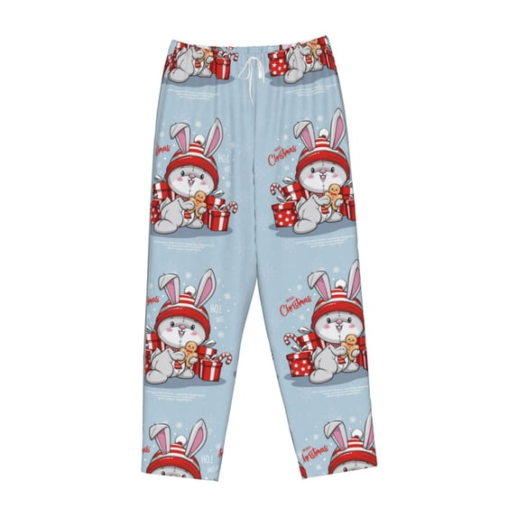 Lsque merry Christmas rabbit Print Women's Pajama Pants, Lounge Pant - Comfortable Home Wear,Elastic Waistband, Stylish Design-Large