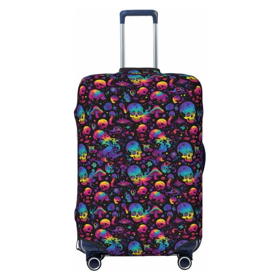 Lsque mushroom colorful Skull Printed Luggage Cover, Travel Luggage Protector,Scratch and Dirt Resistant, Fits 18-32 Inch Luggage - Large