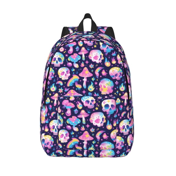 Lsque mushroom colorful Skull star Pattern Canvas Daypack, Durable Backpack, High-quality Versatile Backpack,Vintage Compact Backpack-Medium