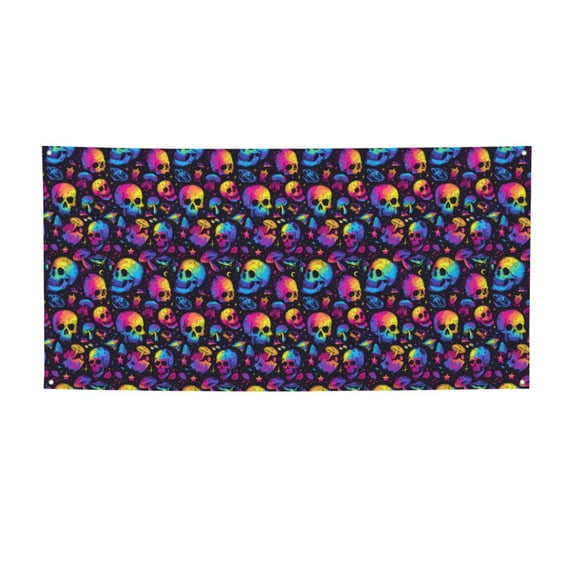 Lsque mushroom rainbow color Skull Pattern Party Banner, Festive Banner , Holiday Celebrations and Events for Carnival Birthday Party Festival Decorations-Small