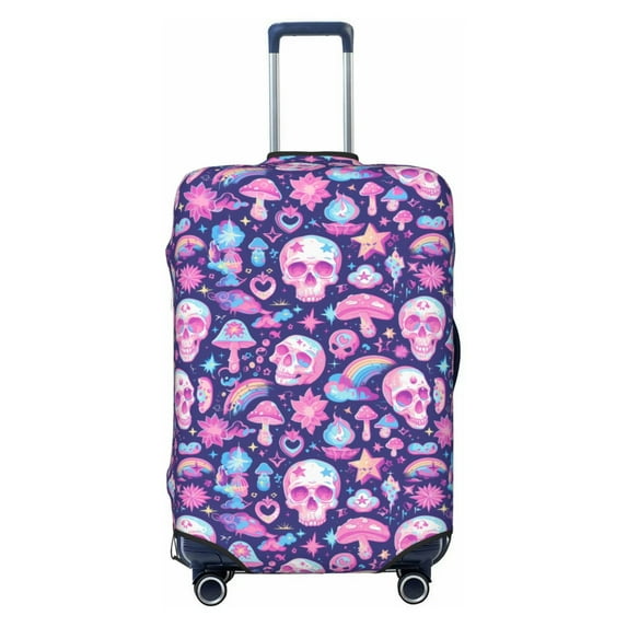 Lsque mushroom rainbow color Skull Printed Luggage Cover, Travel Luggage Protector,Scratch and Dirt Resistant, Fits 18-32 Inch Luggage - Small
