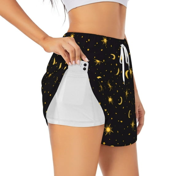 Lsque night sky Printed Women's Running Shorts with Liner Pockets,Elastic Quick Dry Workout Athletic Gym Yoga Shorts,Womens High Waist Shorts-Small