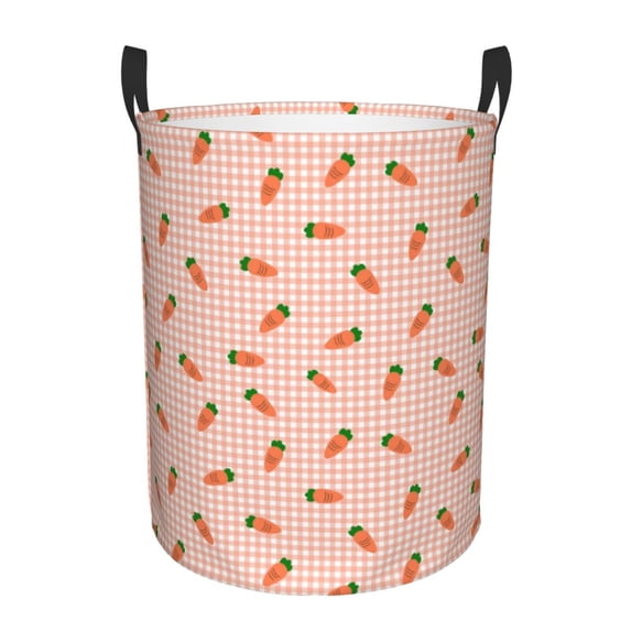Lsque orange carrot on a gingham Pattern Laundry Hamper Basket, Tall Woven Rope Hamper Basket for Clothes, Lightweight Storage Basket, Collapsible Waterproof-Small