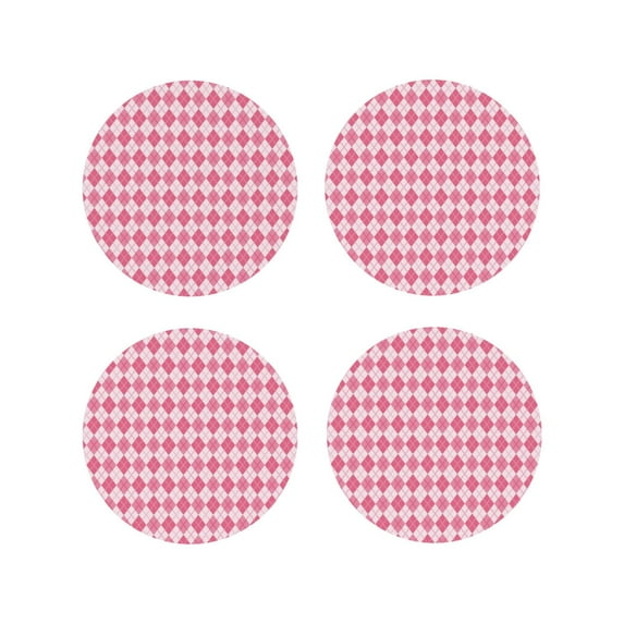 Lsque pink argyle Pattern 4" Drink Coasters Set of 4, PVC Leather Absorbent Coasters, Table Coaster Set Decorative Coffee Cup Coasters Housewarming Gift-Round Shape