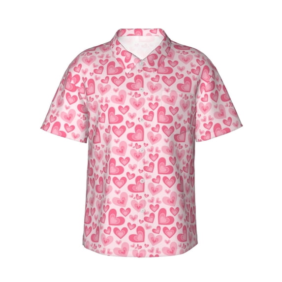 Lsque pink heart Pattern Hawaiian Shirt for Men Unisex Summer Beach Casual Short Sleeve Cotton Linen Button Down Shirts,XX-Large