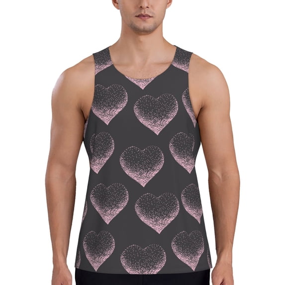 Lsque pink hearts Pattern Mens Tank Tops Muscle Athletic Quick Dry Sleeveless Workout Fitness T Shirts Beach Tank Top, Loose-fit Sleeveless Shirt for Men-Large