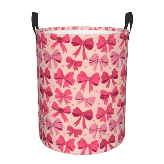 Lsque pink ribbon bows Pattern Laundry Hamper Basket, Tall Woven Rope Hamper Basket for Clothes, Lightweight Storage Basket, Collapsible Waterproof-Small