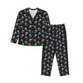 thumbnail image 1 of Lsque purple cyan brown Skull Pattern Long Sleeve Pajama Set for Women - Soft 2-Piece Sleepwear and Loungewear Set with Pockets, Comfy Nightwear-XX-Large, 1 of 7