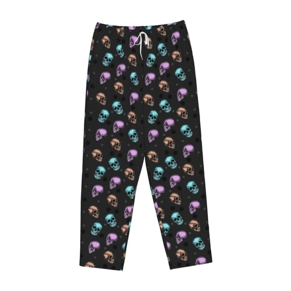Lsque purple cyan brown Skull Print Women's Pajama Pants, Lounge Pant - Comfortable Home Wear,Elastic Waistband, Stylish Design-X-Large