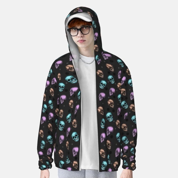 Lsque purple cyan brown Skull UPF 50+ Lightweight Sun Protection Men's Women's Long Sleeve Shirt, Hoodie Performance -Medium