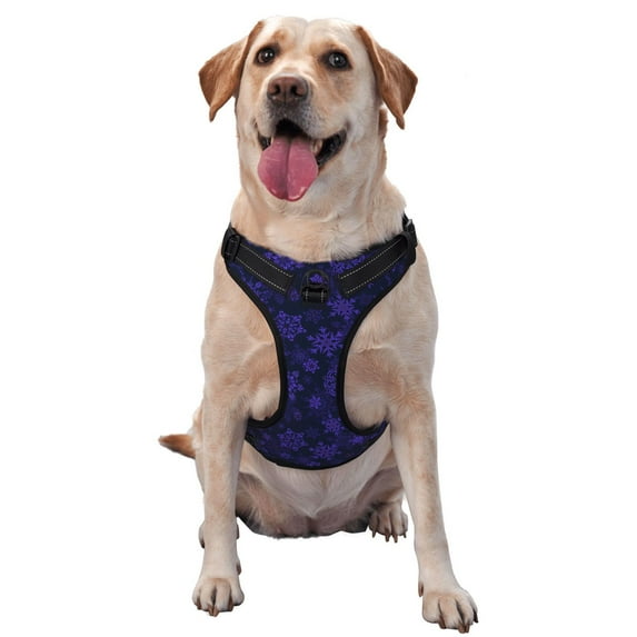 Lsque purple flower Snowflake Dog Harness, No-Pull Pet Harness with 2 Leash Clips, Adjustable Soft Padded Dog Vest with Easy Control Handle for Large Dogs-X-Large