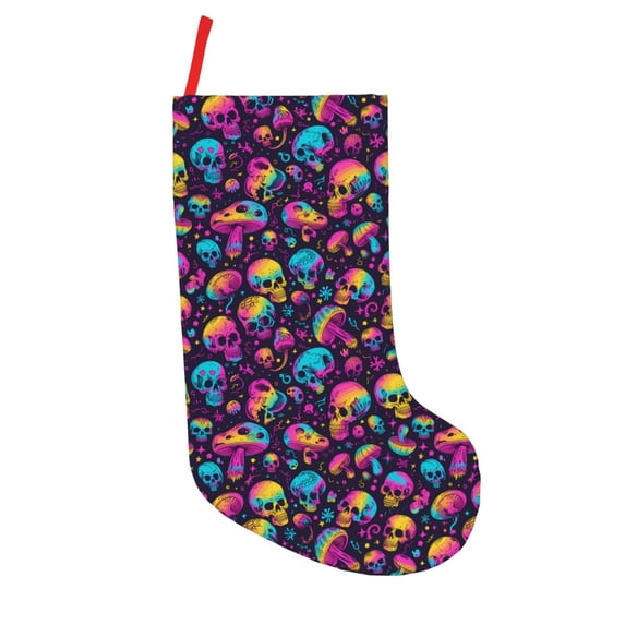 Lsque rainbow color mushroom Skull Pattern 18 Inch Christmas Stockings, Festive Holiday Stocking for Christmas Decorations Holiday Decor