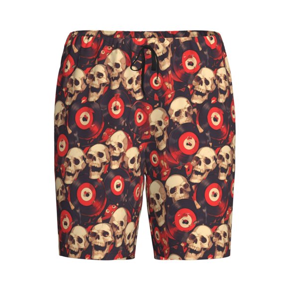 Lsque record Skull rock Mens Sleep Pajama Shorts,Short Pajama Pants, Cotton Ultra-Soft Knit-Large