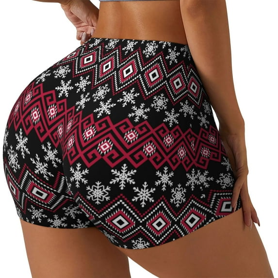 Lsque red Minimalist Snowflake Pattern High Waisted Biker Shorts for Women-Tummy Control Fitness Athletic Workout Running Yoga Gym Shorts,Moisture-Wicking-Small