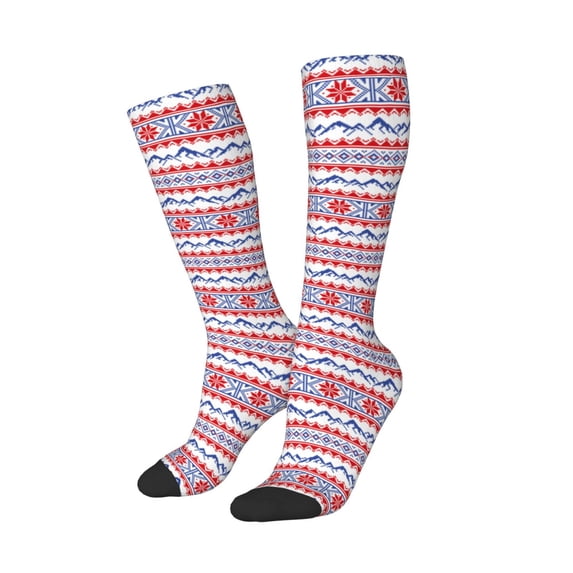 Lsque red blue Snow Mountain Printed Crew Socks Men's Women's LightWeight Thin Casual Calf Socks ,Knee High Socks,Cotton Socks