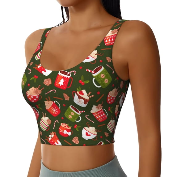 Lsque red green coffee cup Printed Women'S Sports Bra, Compression, Moisture Wicking, High-Impact Sports Bra For Women,Supportive sports bra-Medium
