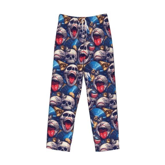 Lsque rock Skull blue record Print Men's Pajama Pants, Lounge Pant - Comfortable Home Wear,Elastic Waistband, Stylish Design-Large