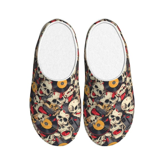 Lsque rock Skull record artist Pattern Womens Comfort Cotton on Scuff With Memory Foam and Anti-skid Sole Slipper-37/38