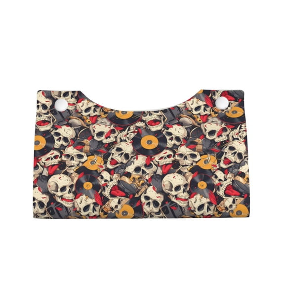 Lsque rock Skull record artist Printed Long Tissue Box Cover Holder, Facial Paper Organizer Dispenser,Triangle with Bottom Belt, PVC Leather Decorative Organizer