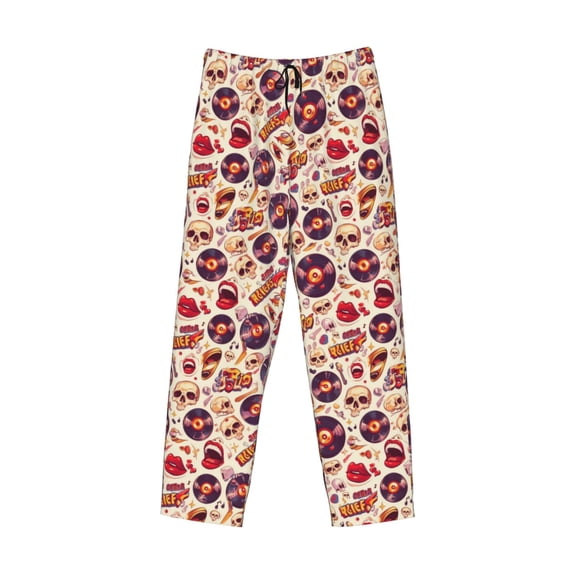 Lsque rock music Skull record Print Men's Pajama Pants, Lounge Pant - Comfortable Home Wear,Elastic Waistband, Stylish Design-X-Large