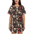thumbnail image 1 of Lsque rock record Skull Women's Short-Sleeved Pajama Set - 2 Piece Soft and Lightweight Sleepwear Set-Large, 1 of 9