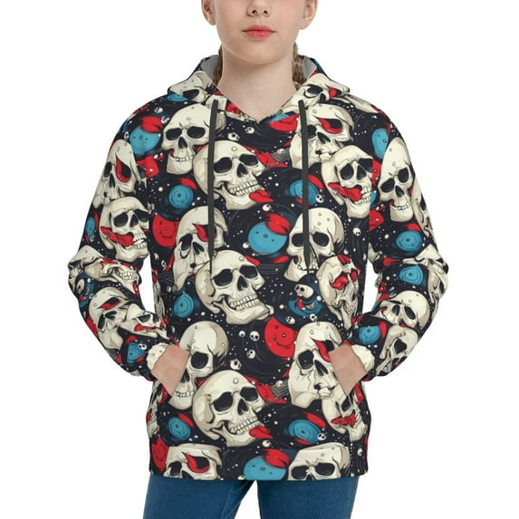 Lsque rock record Skull artist Patten Youth Hoodie Sweatshirt Pullover with Kangaroo Pocket Boys and Girls Hoodie Warm Hoodie for Kids-Small
