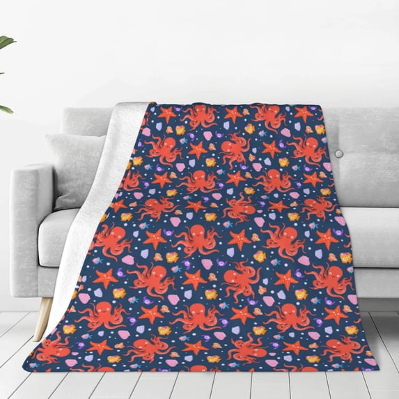 Lsque sea animals Pattern Fuzzy Fleece Throw Blanket Extra Large,Super Soft,Fluffy and Warm Blankets for Couch,Bed,All Season Use-50"x40"