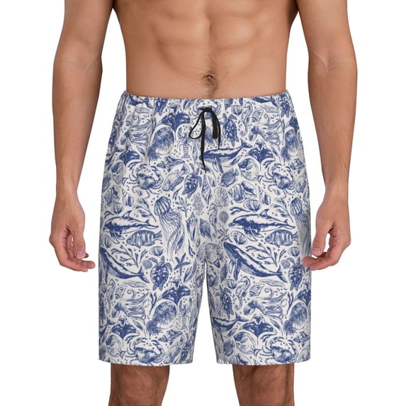 Lsque sea animals Pattern Mens Sleep Pajama Shorts,Short Pajama Pants, Cotton Ultra-Soft Knit-Large