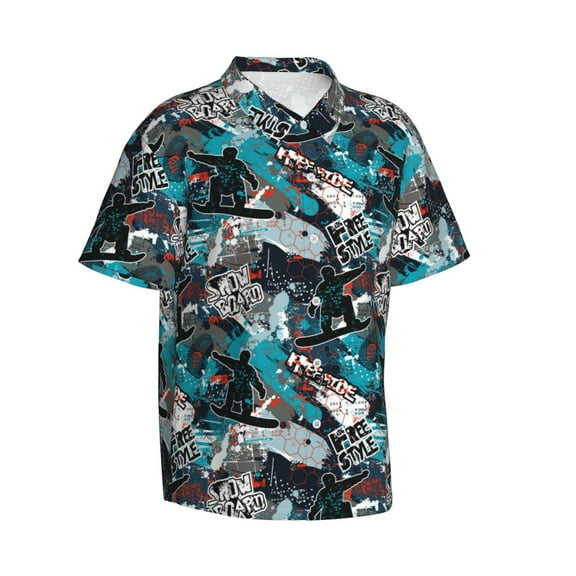 Lsque snow board colorful pattern Hawaiian Shirt for Men, Unisex Summer Beach Casual Short Sleeve Button Down Shirts-3X-Large