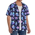 thumbnail image 1 of Lsque star Skull flower crystal print Men's Cuban Collar Short Sleeve Shirt Summer Beachwear Casual Button Down Fashionable Vacation Leisure Shirt-X-Large, 1 of 7