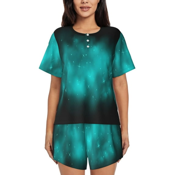 Lsque stars and sparkles Pattern Women's Short-Sleeved Pajama Set - 2 Piece Soft and Lightweight Sleepwear Set-Large