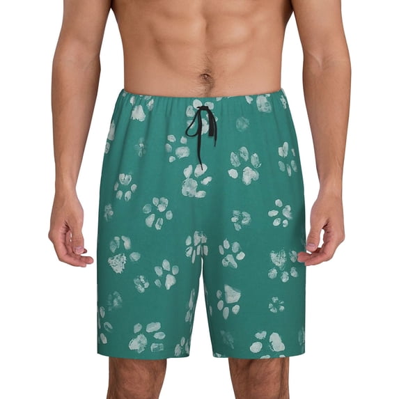 Lsque teal green paw Pattern Mens Sleep Pajama Shorts,Short Pajama Pants, Cotton Ultra-Soft Knit-X-Large
