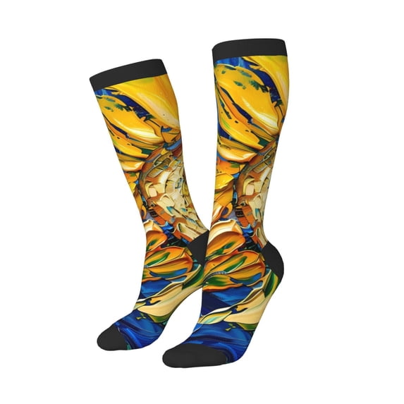 Lsque vintage Starry Sunflower Printed Crew Socks Men's Women's LightWeight Thin Casual Calf Socks ,Knee High Socks,Cotton Socks