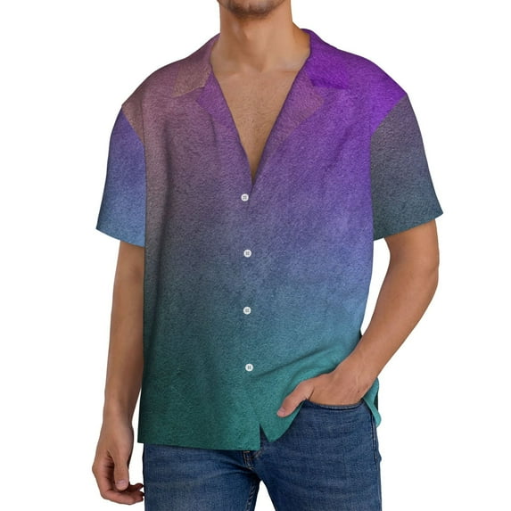 Lsque vintage dark paint Print Men's Cuban Collar Short Sleeve Shirt Summer Beachwear Casual Button Down Fashionable Vacation Leisure Shirt-X-Large