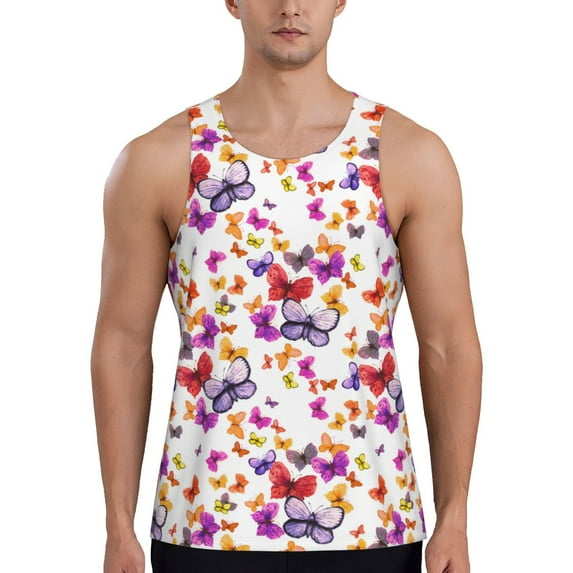 Lsque watercolor butterflies Pattern Mens Tank Tops Muscle Athletic Quick Dry Sleeveless Workout Fitness T Shirts Beach Tank Top, Loose-fit Sleeveless Shirt for Men-4X-Large