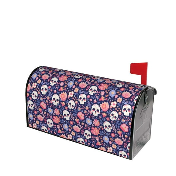 Lsque white Skull Flower Mailbox Cover Standard Size ,Magnetic Mailbox Covers Post Wraps Letter Box Cover -21x18 in