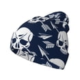 thumbnail image 1 of Lsque white arrow Skull Pattern Knitted Beanie, Unisex Winter Hat, Knit Hat Winter Beanies Thick Fisherman Beanies Cuffed Plain Skull Caps, 1 of 6