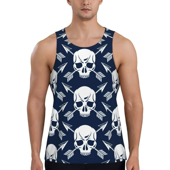 Lsque white arrow Skull Pattern Mens Tank Tops Muscle Athletic Quick Dry Sleeveless Workout Fitness T Shirts Beach Tank Top, Loose-fit Sleeveless Shirt for Men-3X-Large