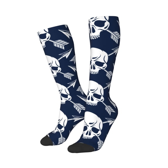 Lsque white arrow Skull Printed Crew Socks Men's Women's LightWeight Thin Casual Calf Socks ,Knee High Socks,Cotton Socks