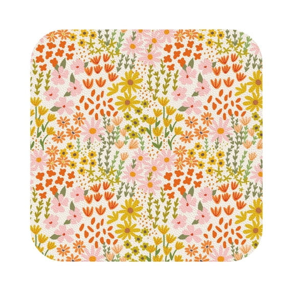 Lsque wild meadow flowers Pattern 4" Drink Coasters Set of 6, Leather Absorbent Coasters, Table Coaster Set Decorative Coffee Cup Coasters Housewarming Gift,Square