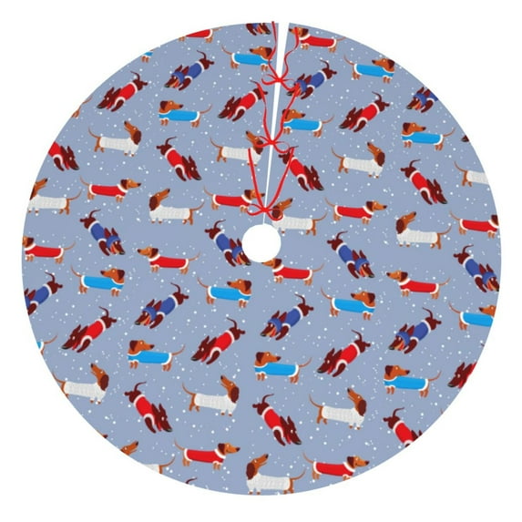 Lsque winter Dachshund Print Christmas Tree Skirt, Tree Skirt with Ties or Velcro, Perfect for Holiday Decorations, Halloween, and New Year-30"