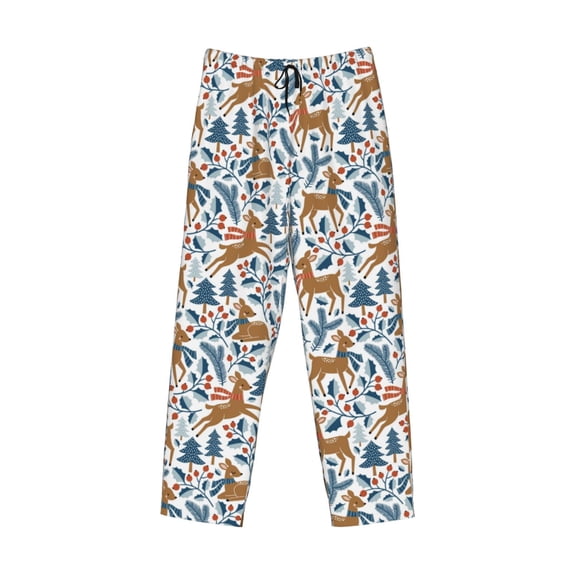 Lsque winter Scarf deer Print Men's Pajama Pants, Lounge Pant - Comfortable Home Wear,Elastic Waistband, Stylish Design-XX-Large