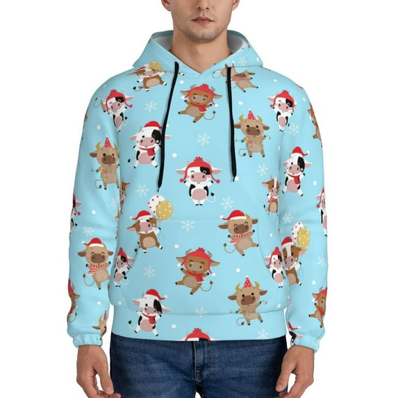 Lsque winter cow cute Pattern Casual Men's Hoodie,Hooded Sweatshirt with Kangaroo Pocket,Pullover Hoodie-Small