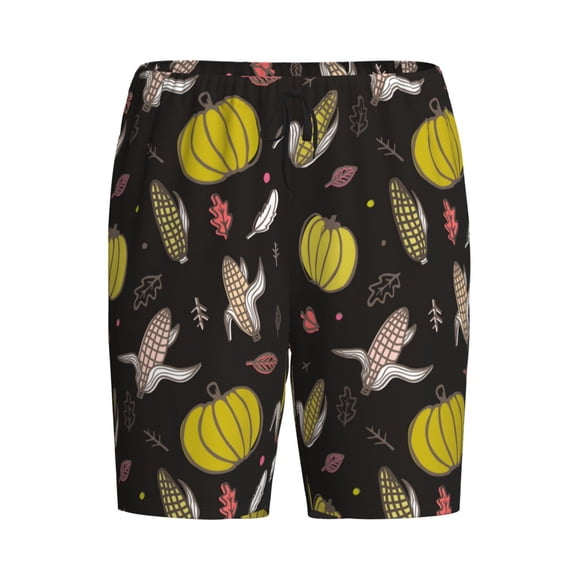 Lsque yellow Pumpkin Corn Mens Sleep Pajama Shorts,Short Pajama Pants, Cotton Ultra-Soft Knit-Small