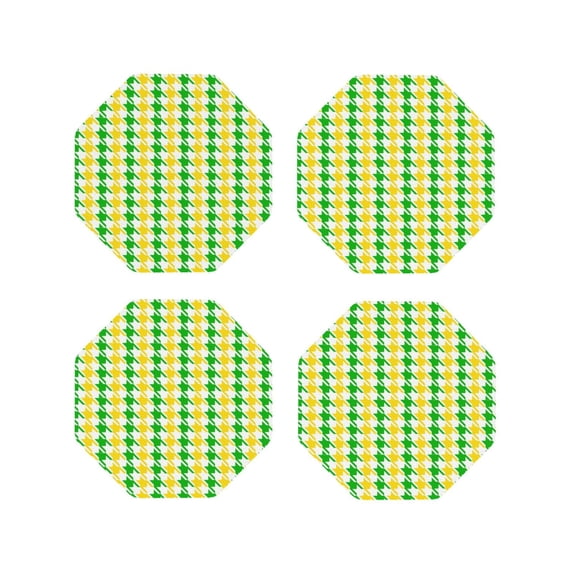 Lsque yellow and green houndstooth Pattern 4" Drink Coasters Set of 4, PVC Leather Absorbent Coasters, Table Coaster Set Decorative Coffee Cup Coasters Housewarming Gift-Octagon